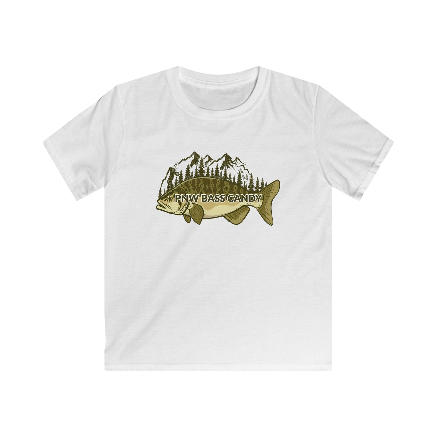 Kids Bass & Mountains Tee – PNW Fishing Graphic Shirt