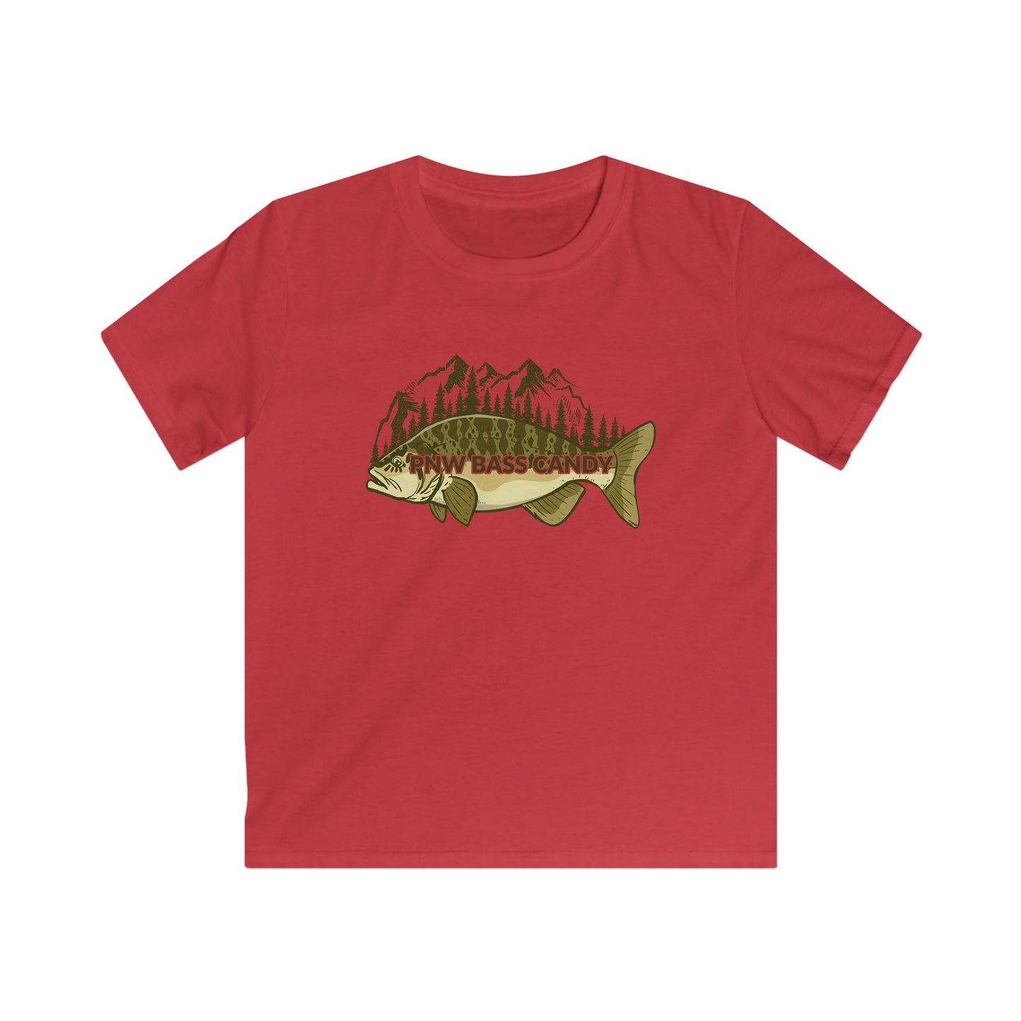 Kids Bass & Mountains Tee – PNW Fishing Graphic Shirt