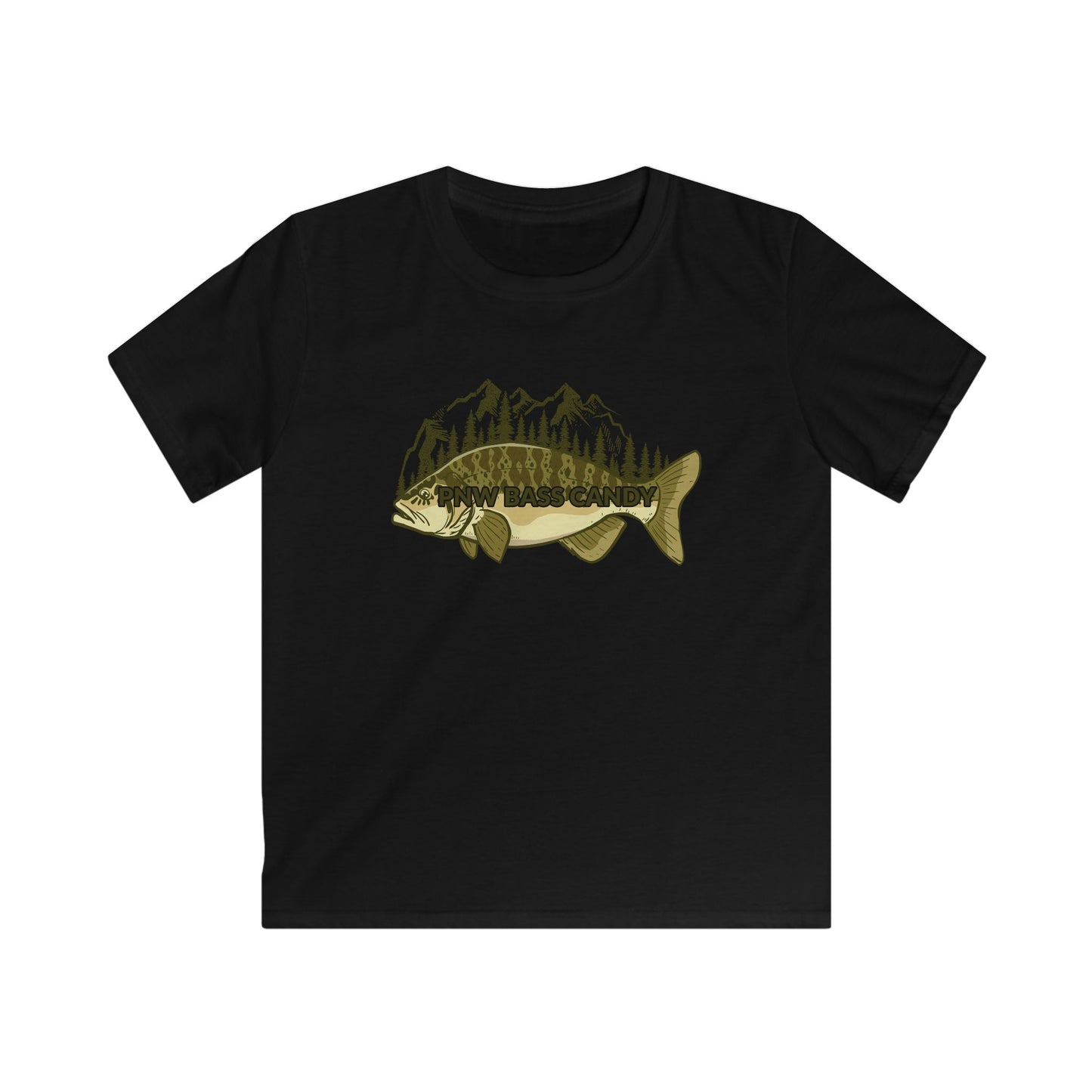Kids Bass & Mountains Tee – PNW Fishing Graphic Shirt