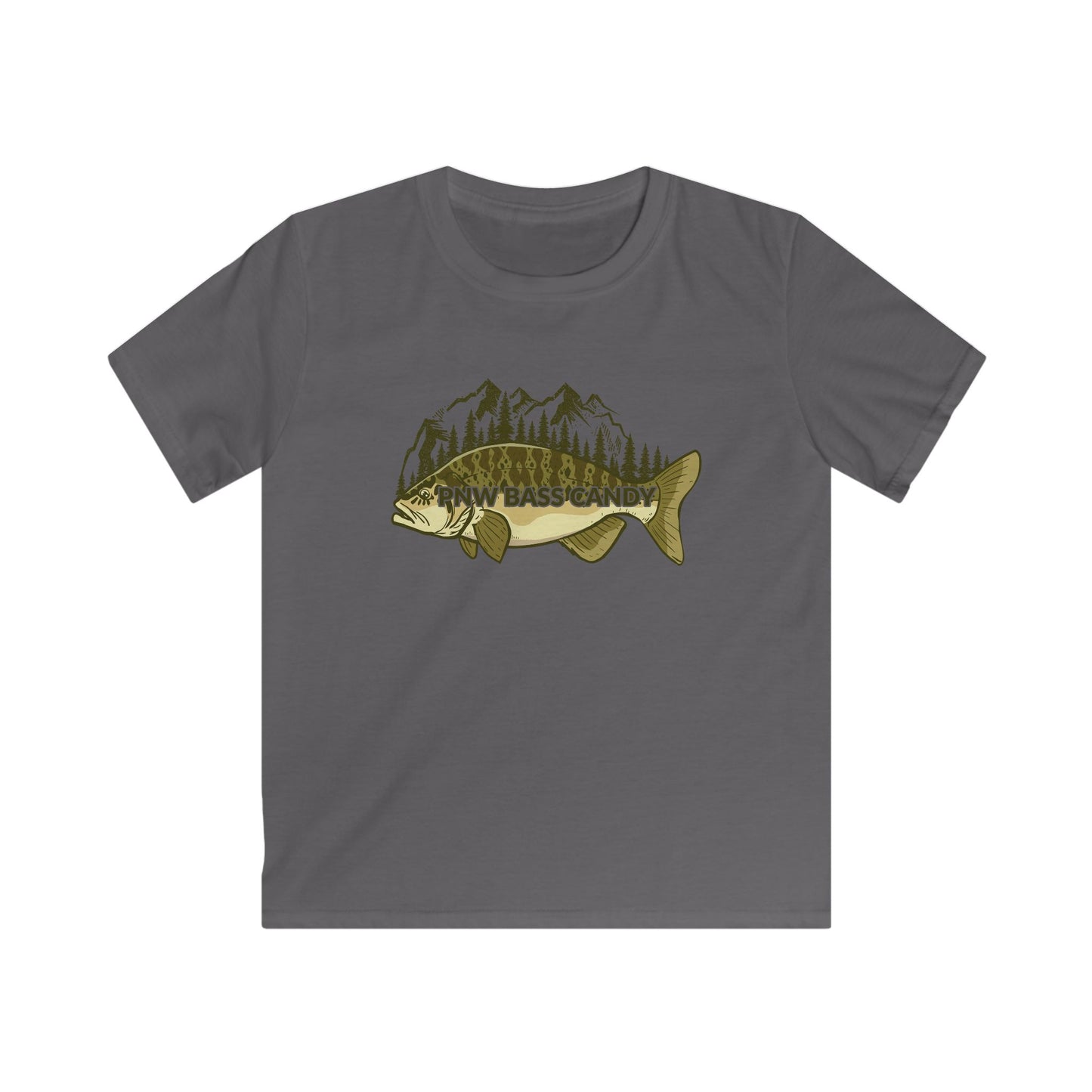 Kids Bass & Mountains Tee – PNW Fishing Graphic Shirt