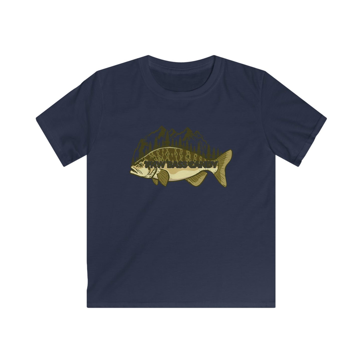 Kids Bass & Mountains Tee – PNW Fishing Graphic Shirt