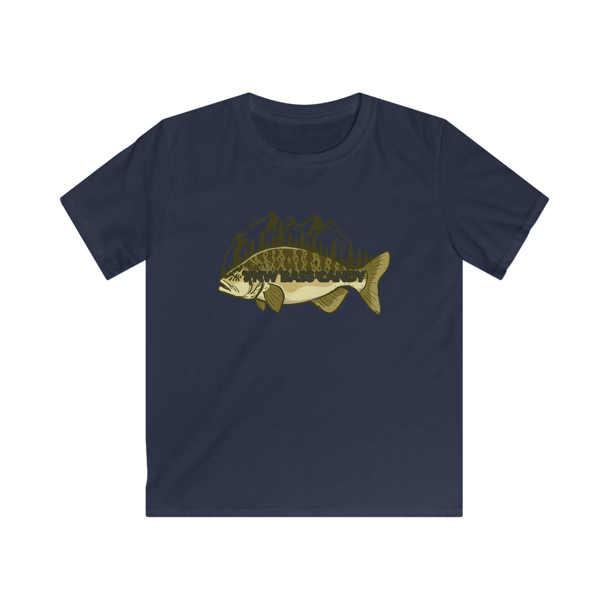 Kids Bass & Mountains Tee – PNW Fishing Graphic Shirt