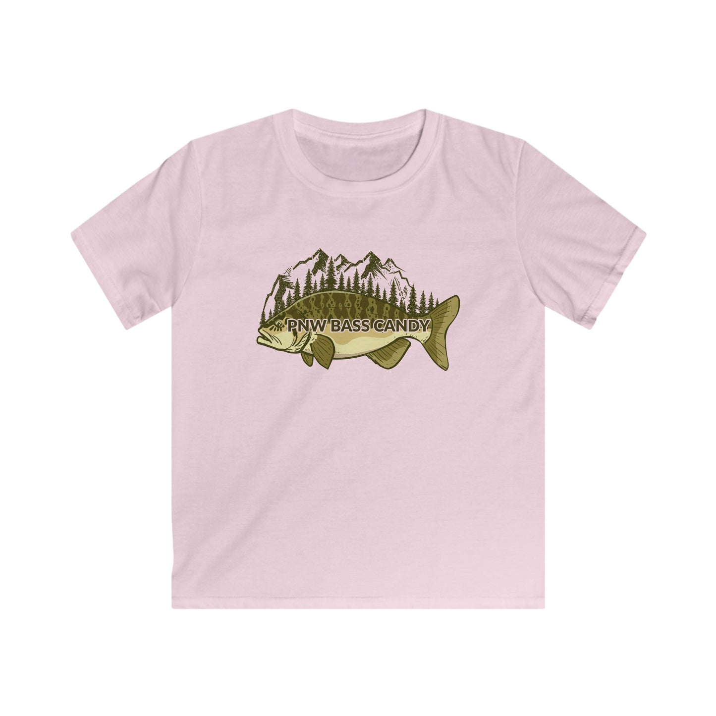 Kids Bass & Mountains Tee – PNW Fishing Graphic Shirt