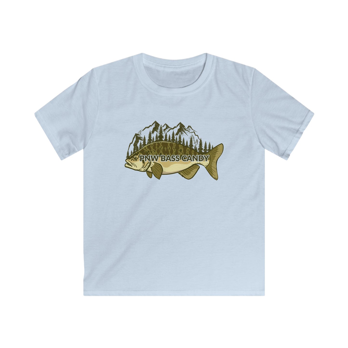 Kids Bass & Mountains Tee – PNW Fishing Graphic Shirt