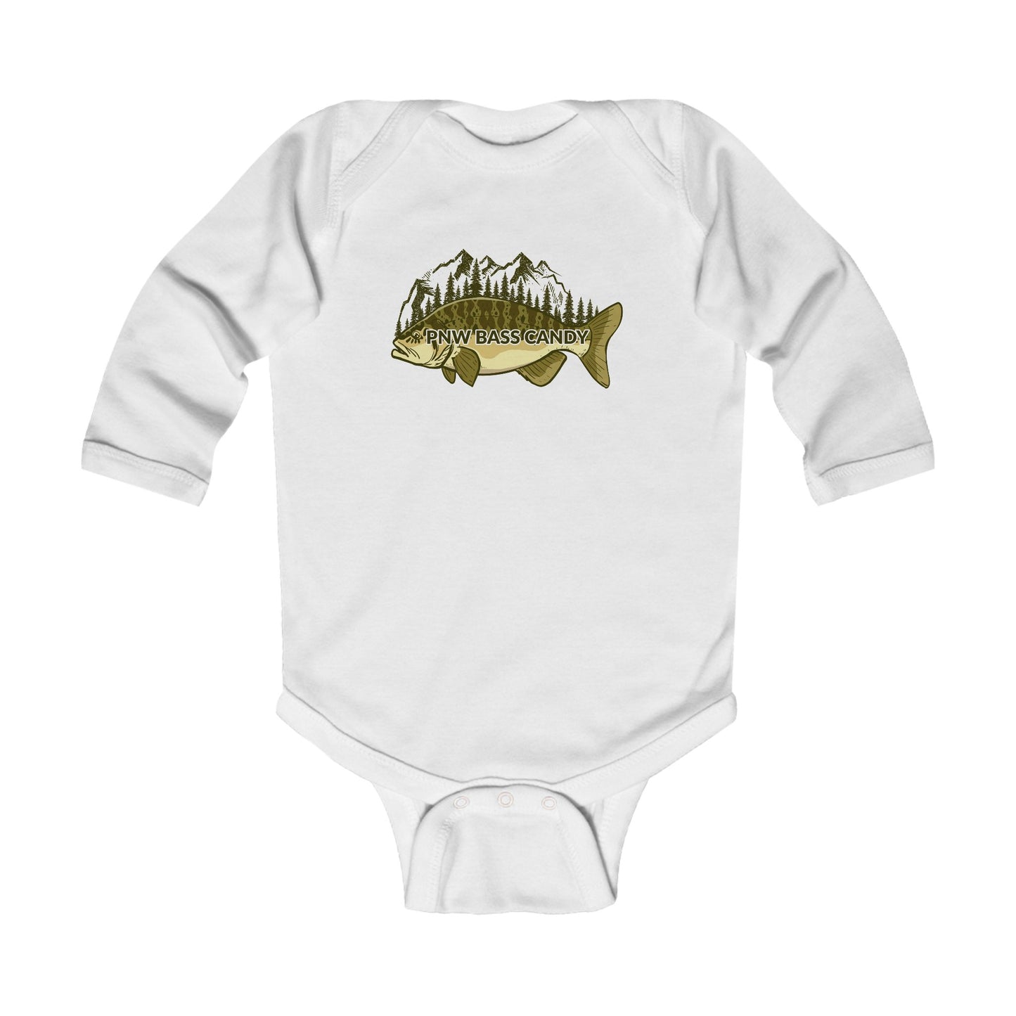 Infant Bodysuit — “Born to Fish” Woodland Fish Graphic Long Sleeve Baby Onesie