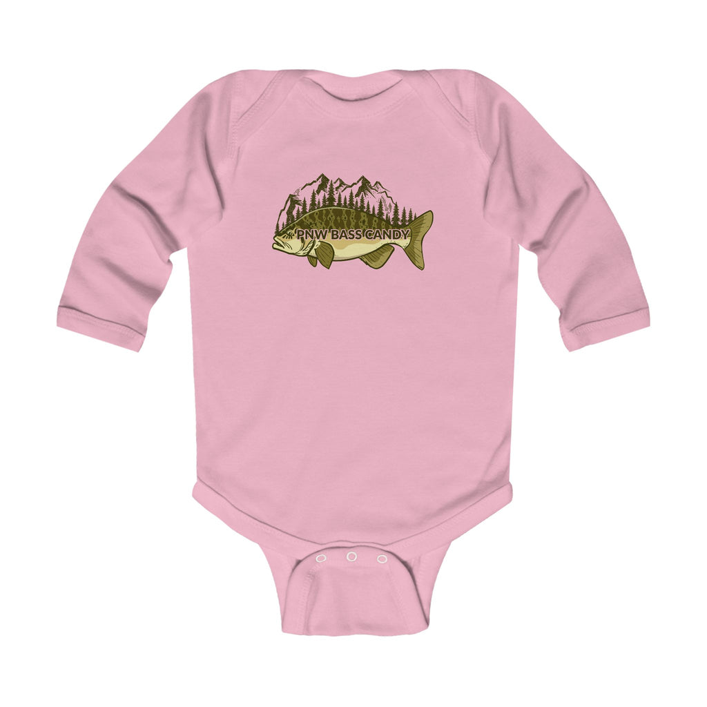 Infant Bodysuit — “Born to Fish” Woodland Fish Graphic Long Sleeve Baby Onesie