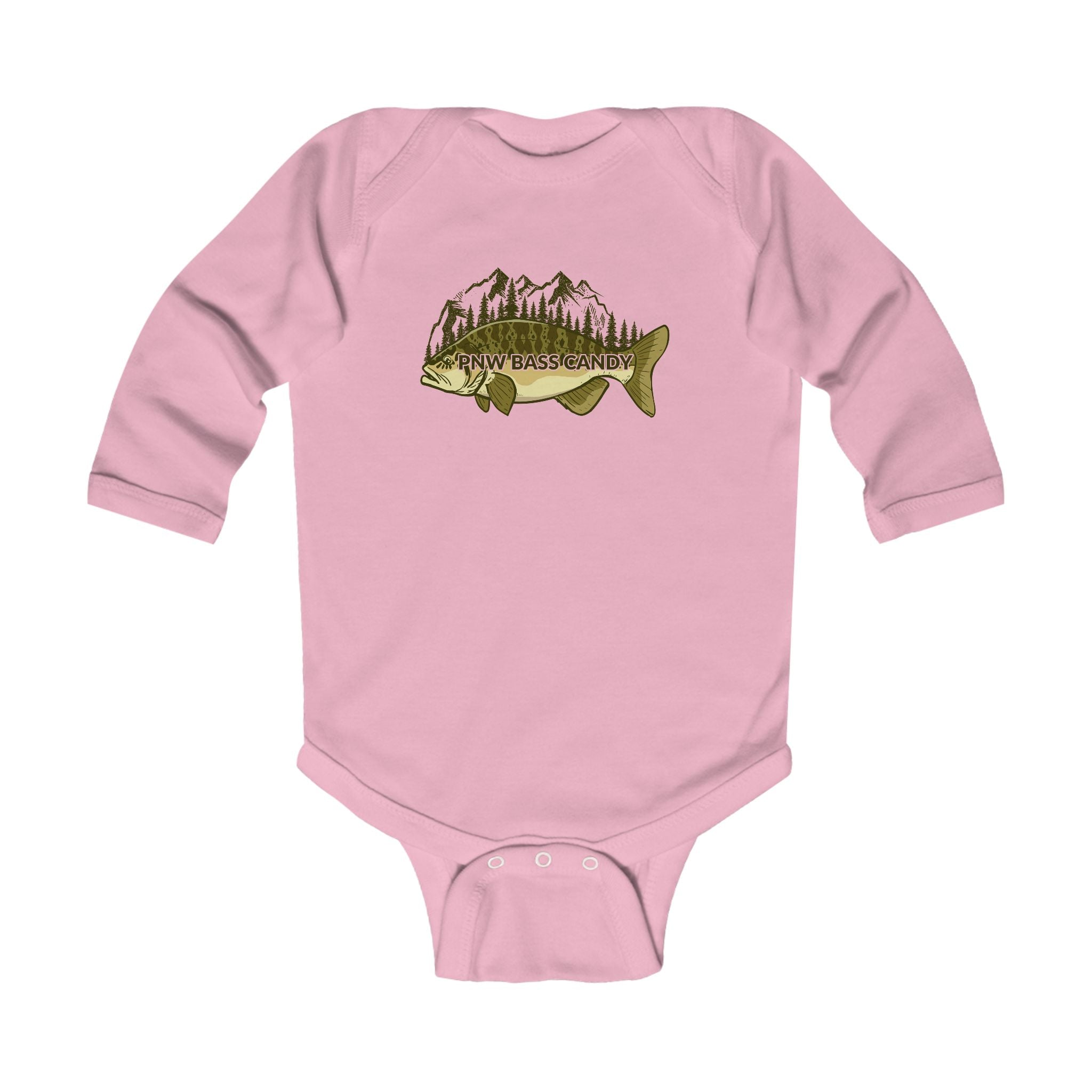 Infant Bodysuit — “Born to Fish” Woodland Fish Graphic Long Sleeve Baby Onesie