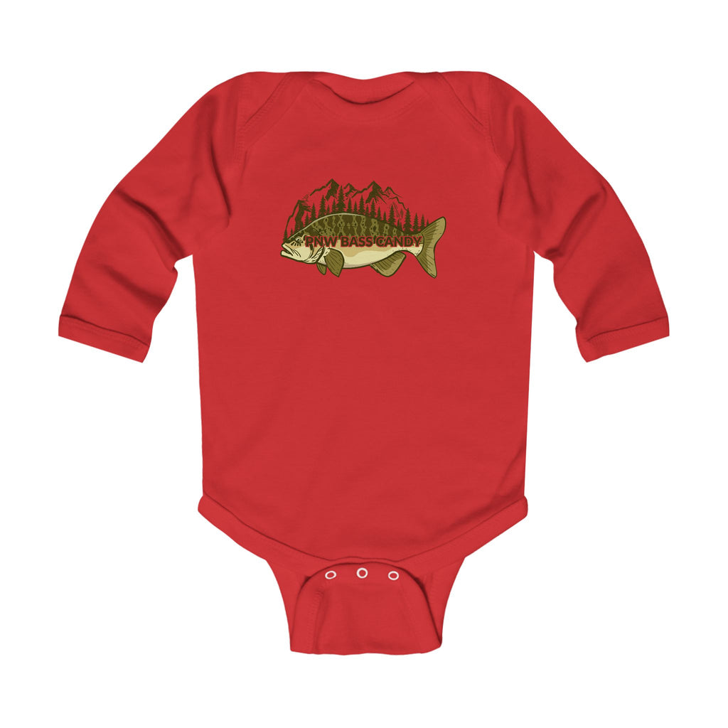 Infant Bodysuit — “Born to Fish” Woodland Fish Graphic Long Sleeve Baby Onesie