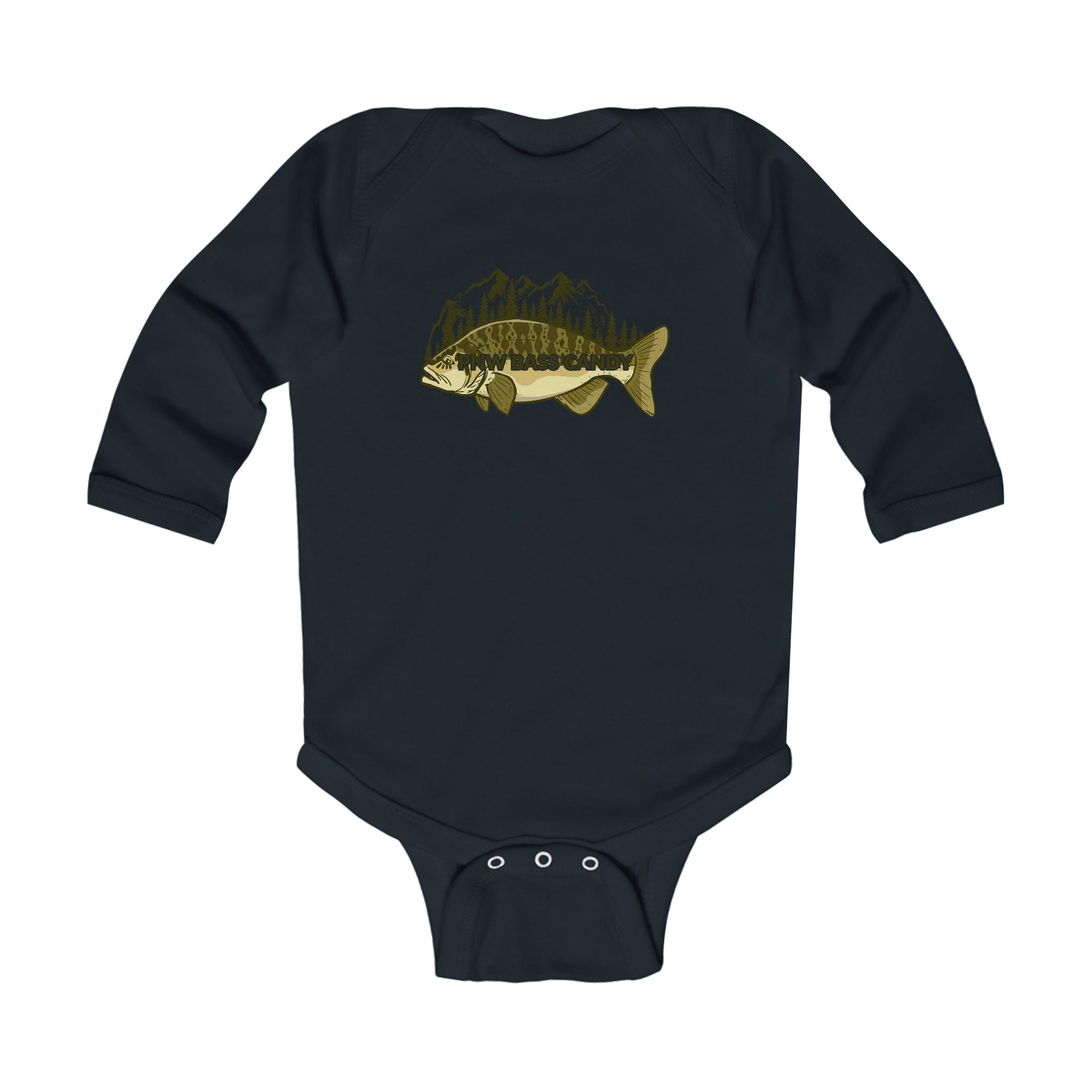 Infant Bodysuit — “Born to Fish” Woodland Fish Graphic Long Sleeve Baby Onesie