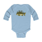 Infant Bodysuit — “Born to Fish” Woodland Fish Graphic Long Sleeve Baby Onesie