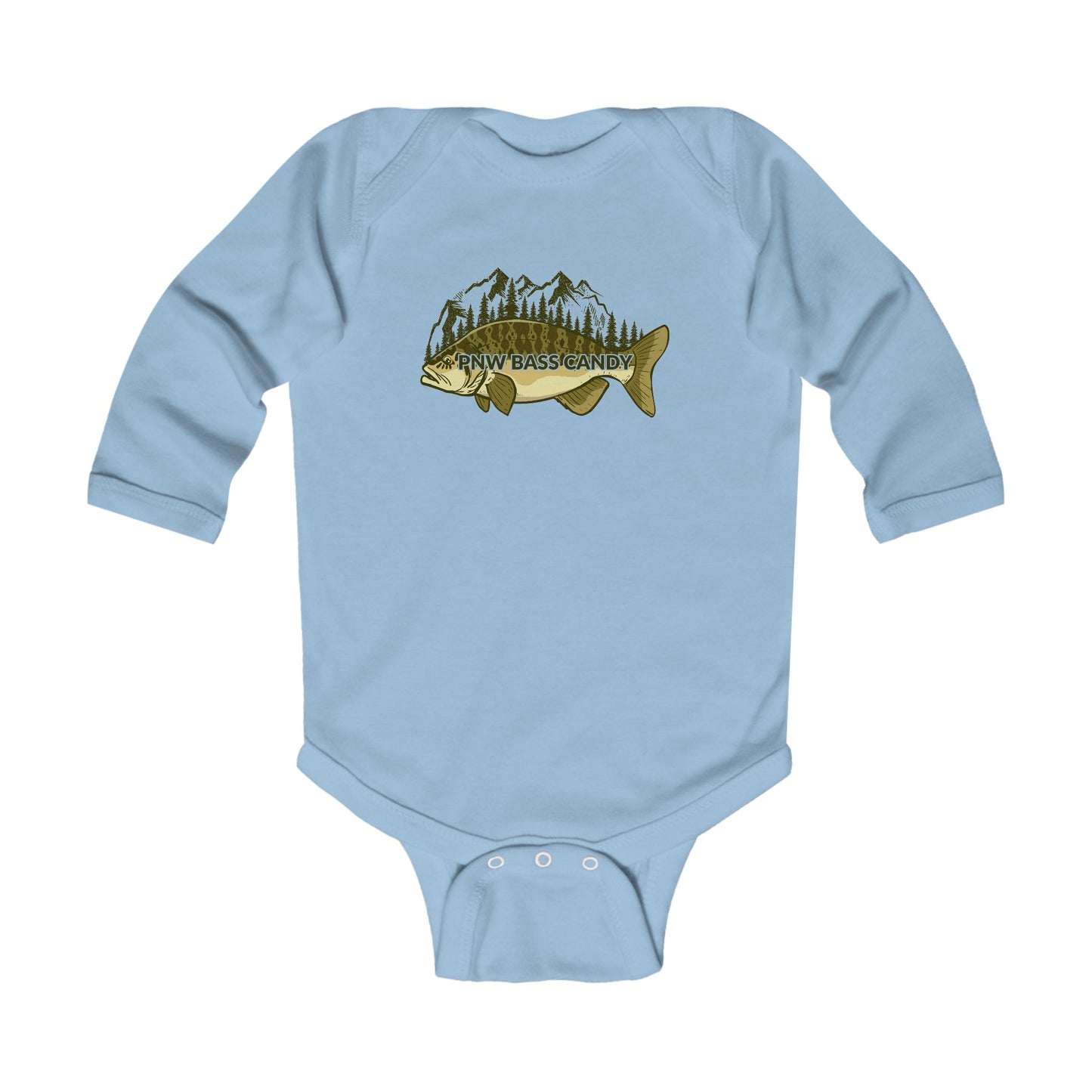 Infant Bodysuit — “Born to Fish” Woodland Fish Graphic Long Sleeve Baby Onesie